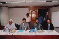 Dr A M Muazzam Husain of BRAC University, Barrister Reazul Karim, Director Legal Affairs, Mr. Ahmad Shafi Maqsood, Executive Director & Mr. Tawqir Hussain, Director of the Institute, at the workshop on Islamic Philanthropy and Poverty Eradication: Proposal for Zakat-based Programs.