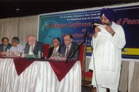 Representative from Shikh community is delivering his speech at the ‘All religion conference for Global Peace’ organized by the Institute. Dr. Stefan Frowein, Head of Delegation, Commission of European Communities and Mr. Mikhail F Bludnov, first secretary of Embassy of Russain Federation are seen on the dais.