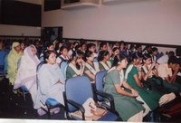Participant school children and the guest at the essay competition contest on the life of Prophet Mohammad (SAW), organized by the Institute, to raise awareness on the life of Hazrat Mohammad (SAW) amongst the new generation, at Spectra Convention Center, Gulshan, Dhaka. 