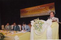 Mr. Shah Mohammed Abul Hussain, Honorable State Minister for Finance and Planning, Govt of Bangladesh, and Chief Guest of the Conference, delivering his speech at the Conference on ‘Development of Islamic Banking’ organized by the Institute of Hazrat Mohammad (SAW), at Osmani Memorial Hall, on April 25, 2005.