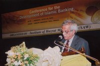Dr. Monowar Hossain, Former Chairman of BIDS and the Head of the Economics division of the Institute of Hazrat Mohammad (SAW), presenting his research paper, at the Conference on ‘Development of Islamic Banking’, organized by the Institute of Hazrat Mohammad (SAW), at Osmani Memorial Hall, on April 25, 2005.